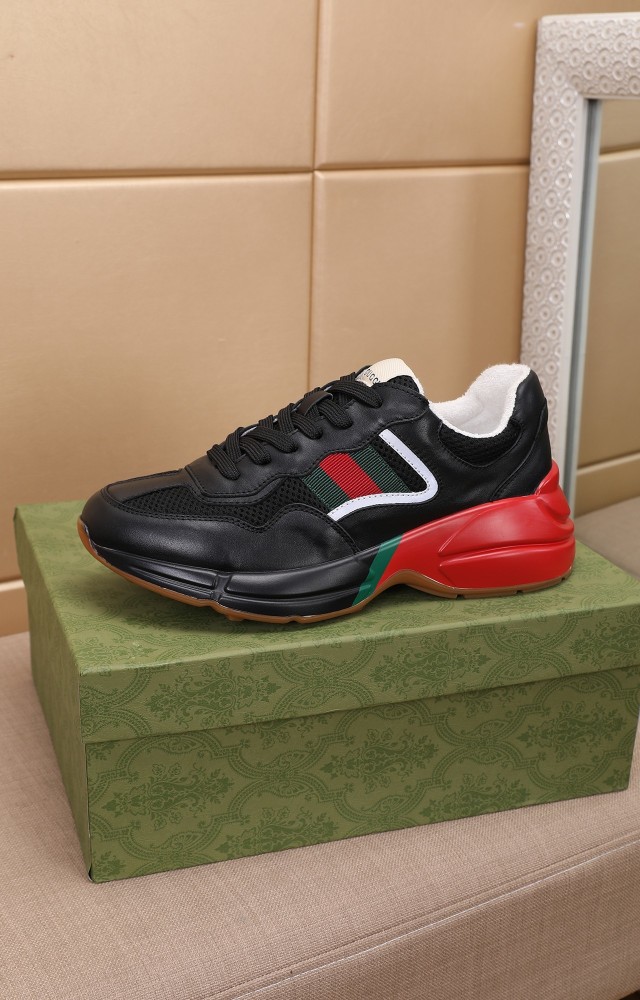 Gucci Mens Shoes Sneakers Luxury Brand Men's Rhyton leather sneaker with Original Box