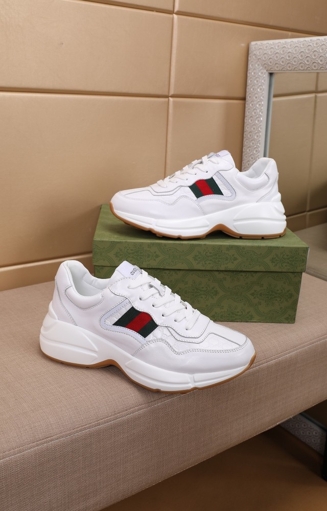 Gucci Mens Shoes Sneakers Luxury Brand Men's Rhyton leather sneaker with Original Box