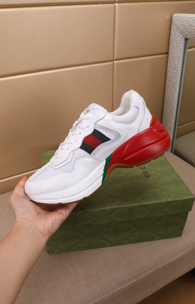 Gucci Mens Shoes Sneakers Luxury Brand Men's Rhyton leather sneaker with Original Box