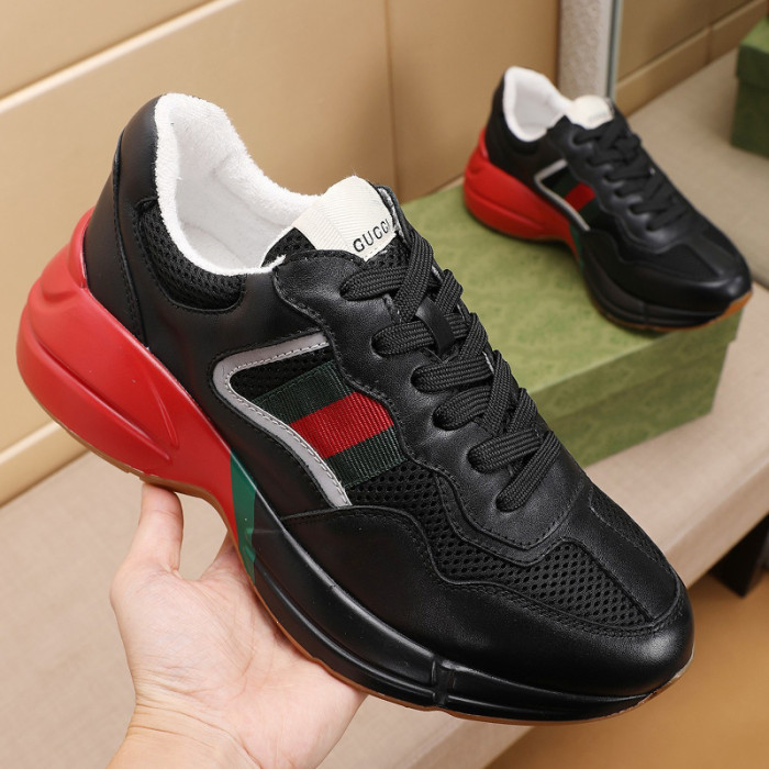 Gucci Mens Shoes Sneakers Luxury Brand Men's Rhyton leather sneaker with Original Box