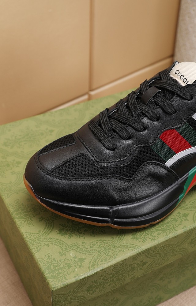 Gucci Mens Shoes Sneakers Luxury Brand Men's Rhyton leather sneaker with Original Box