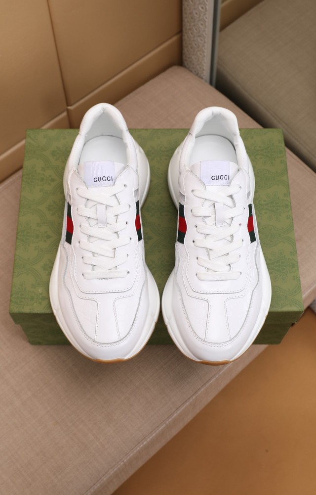 Gucci Mens Shoes Sneakers Luxury Brand Men's Rhyton leather sneaker with Original Box