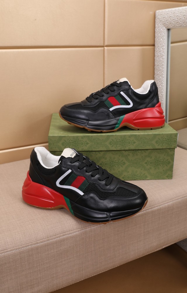 Gucci Mens Shoes Sneakers Luxury Brand Men's Rhyton leather sneaker with Original Box