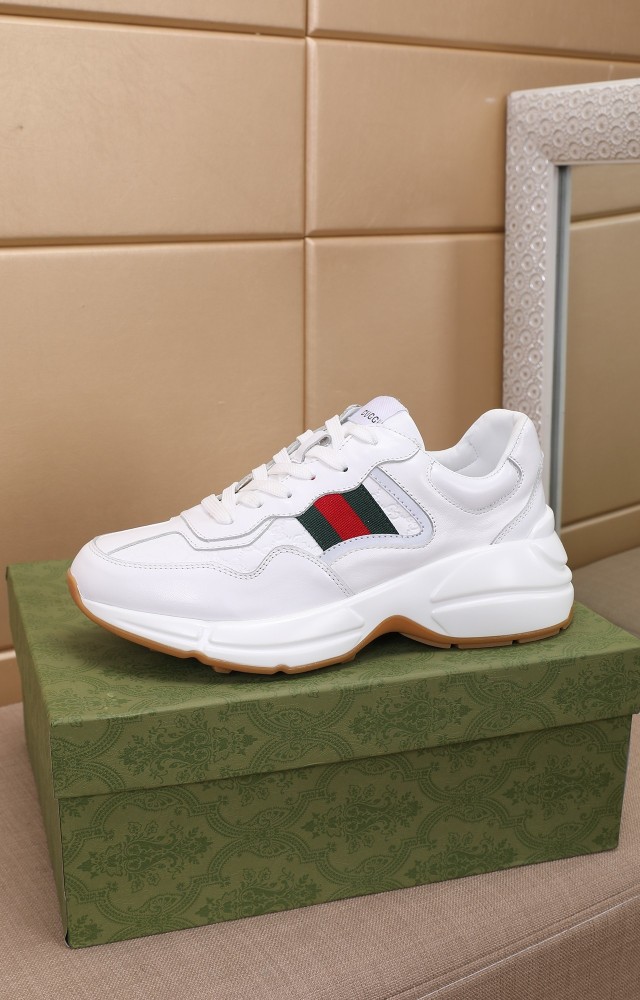 Gucci Mens Shoes Sneakers Luxury Brand Men's Rhyton leather sneaker with Original Box