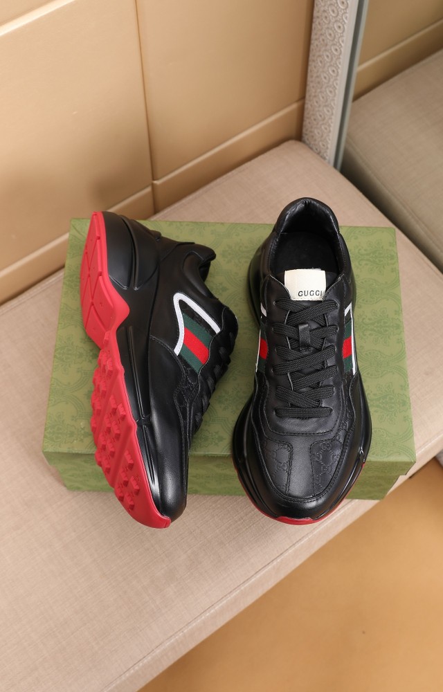 Gucci Mens Shoes Sneakers Luxury Brand Men's Rhyton leather sneaker with Original Box