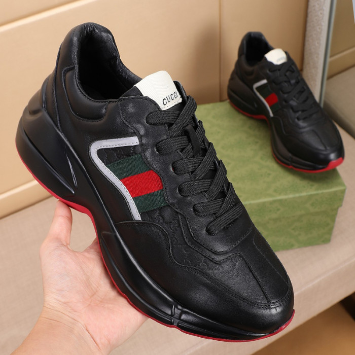Gucci Mens Shoes Sneakers Luxury Brand Men's Rhyton leather sneaker with Original Box