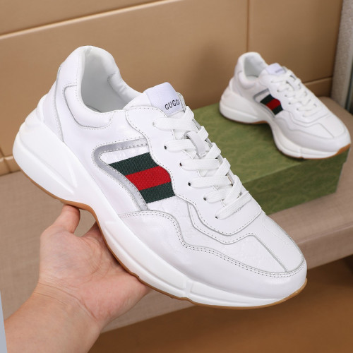 Gucci Mens Shoes Sneakers Luxury Brand Men's Rhyton leather sneaker with Original Box