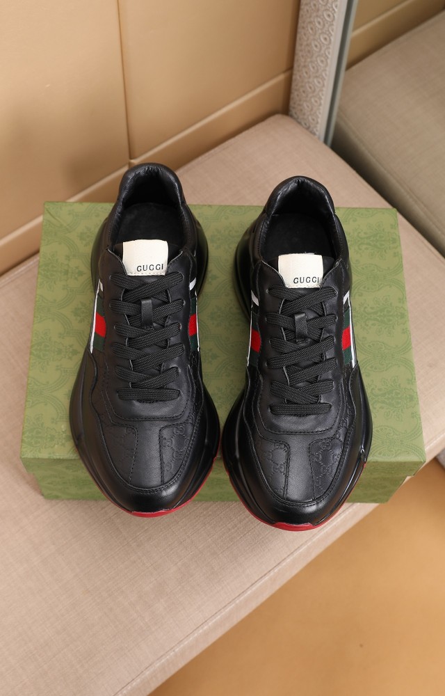 Gucci Mens Shoes Sneakers Luxury Brand Men's Rhyton leather sneaker with Original Box