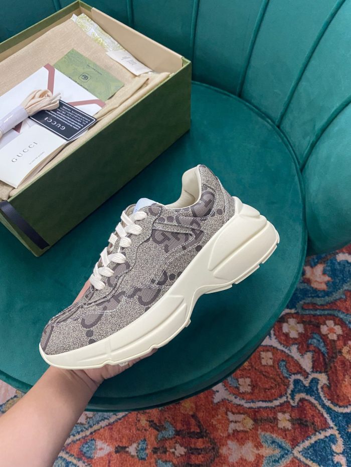 Gucci Mens Shoes Sneakers Luxury Brand Men's Rhyton leather sneaker with Original Box