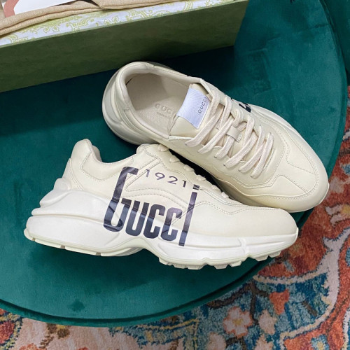 Gucci Mens Shoes Sneakers Luxury Brand Men's Rhyton leather sneaker with Original Box