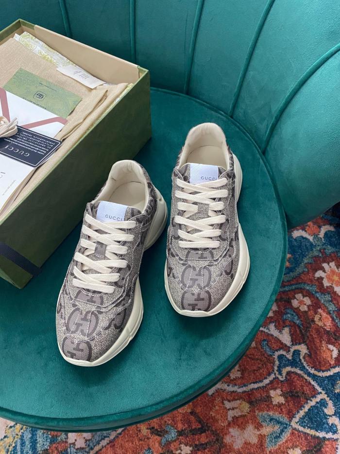 Gucci Mens Shoes Sneakers Luxury Brand Men's Rhyton leather sneaker with Original Box