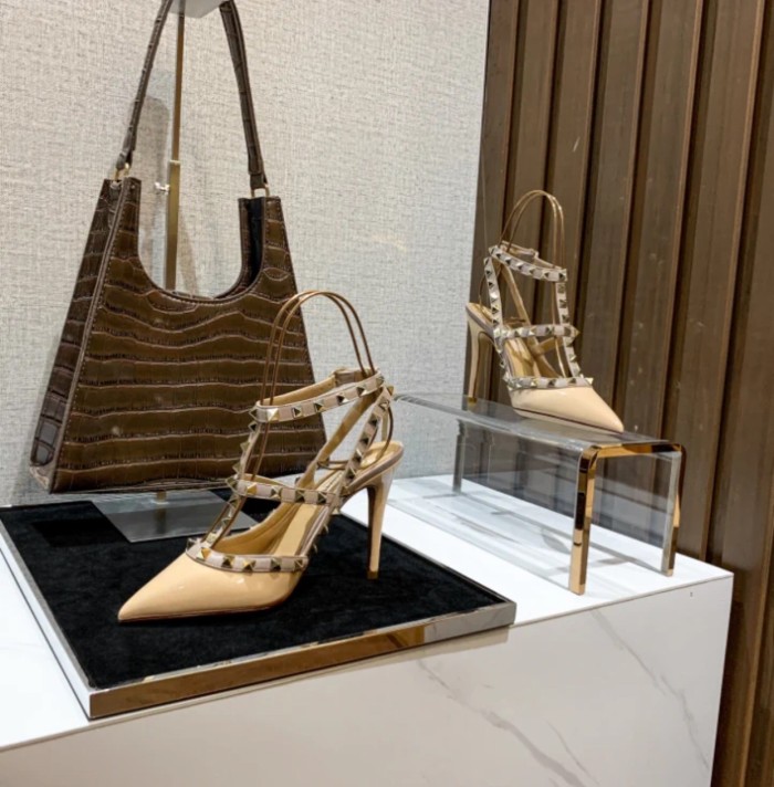 Valentino Womens Shoes ROCKSTUD SLINGBACK PUMP WITH SCULPTED HEEL IN KIDSKIN