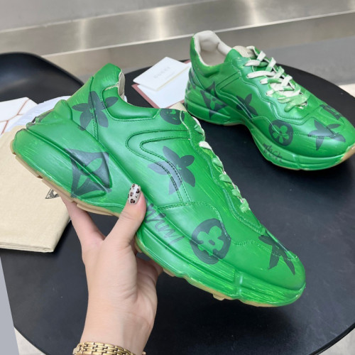 Gucci Mens Shoes Sneakers Luxury Brand Men's Rhyton leather sneaker with Original Box