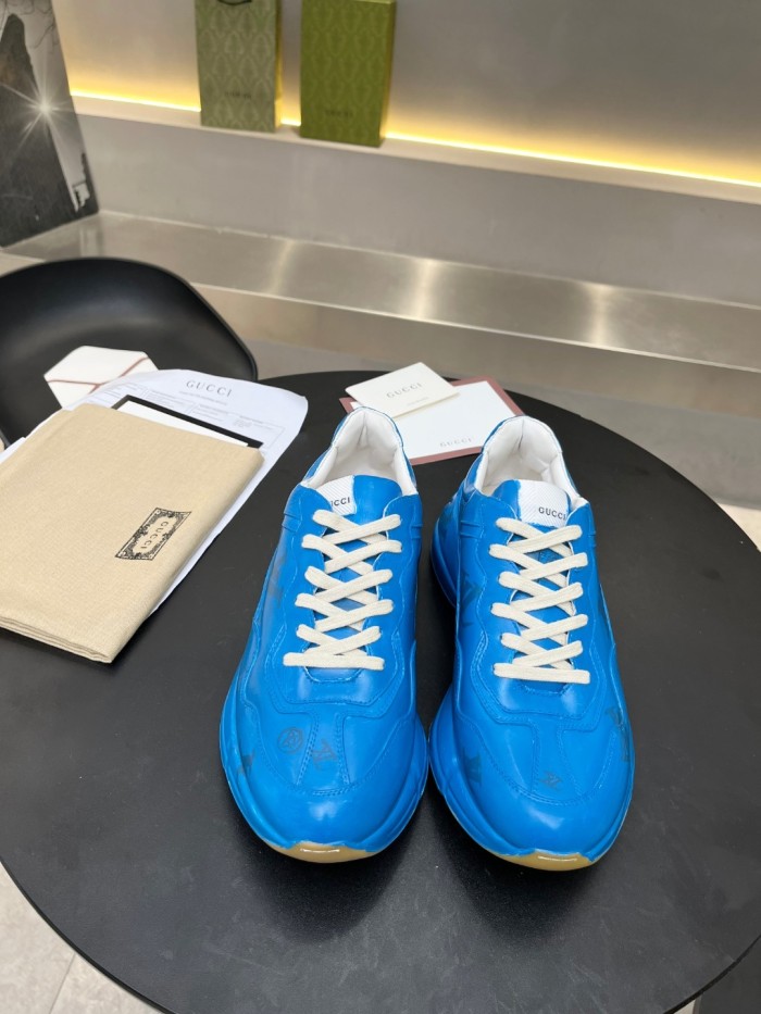Gucci Mens Shoes Sneakers Luxury Brand Men's Rhyton leather sneaker with Original Box
