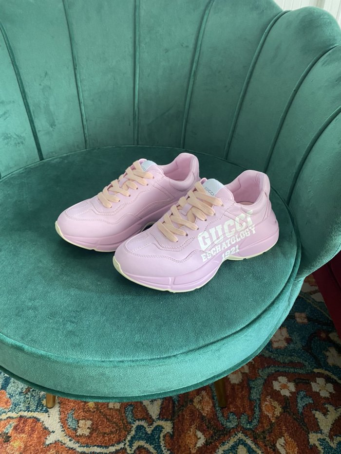 Gucci Women Shoes Women's Rhyton Gucci logo leather sneaker Luxury Brand with Original Box