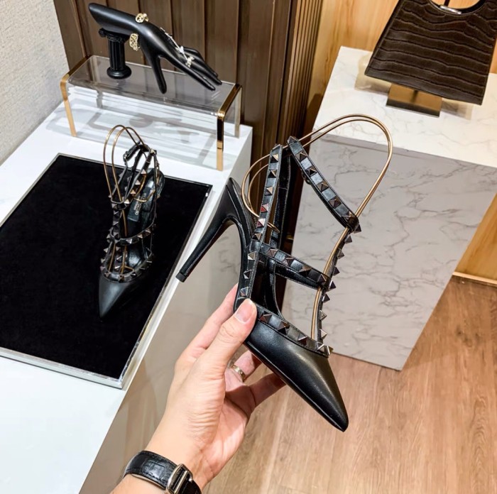 Valentino Womens Shoes ROCKSTUD SLINGBACK PUMP WITH SCULPTED HEEL IN KIDSKIN