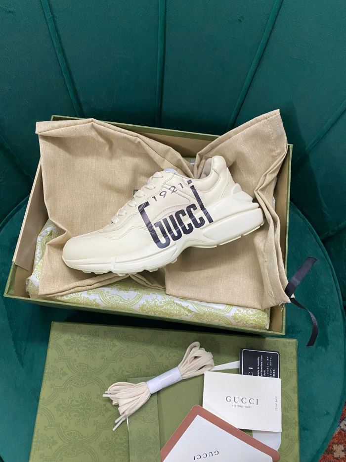 Gucci Mens Shoes Sneakers Luxury Brand Men's Rhyton leather sneaker with Original Box