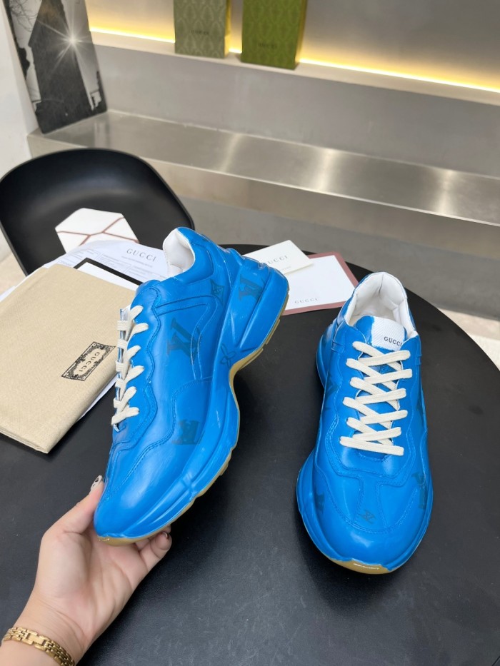 Gucci Mens Shoes Sneakers Luxury Brand Men's Rhyton leather sneaker with Original Box