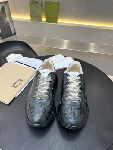 Gucci Mens Shoes Sneakers Luxury Brand Men's Rhyton leather sneaker with Original Box