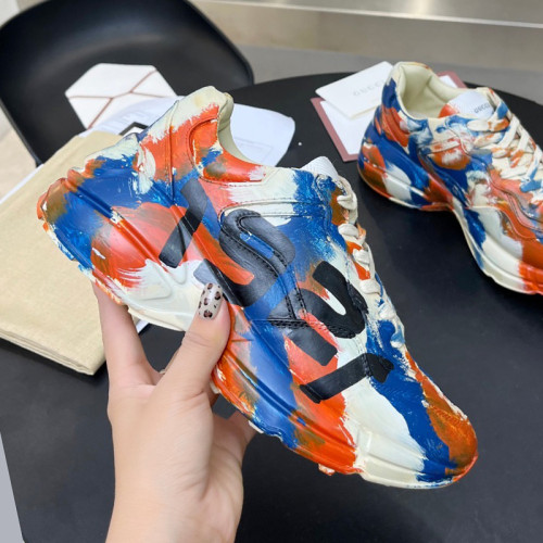 Gucci Mens Shoes Sneakers Luxury Brand Men's Rhyton leather sneaker with Original Box