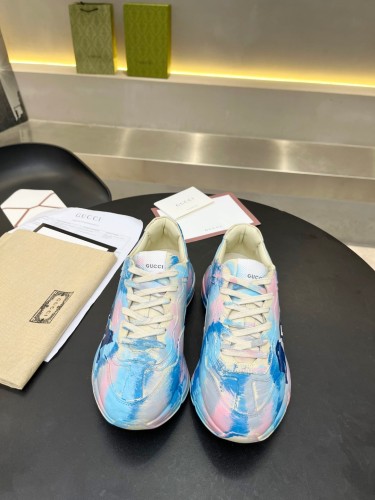 Gucci Mens Shoes Sneakers Luxury Brand Men's Rhyton leather sneaker with Original Box