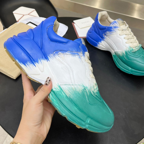 Gucci Mens Shoes Sneakers Luxury Brand Men's Rhyton leather sneaker with Original Box
