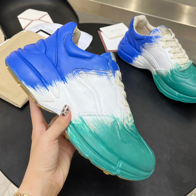 Gucci Mens Shoes Sneakers Luxury Brand Men's Rhyton leather sneaker with Original Box