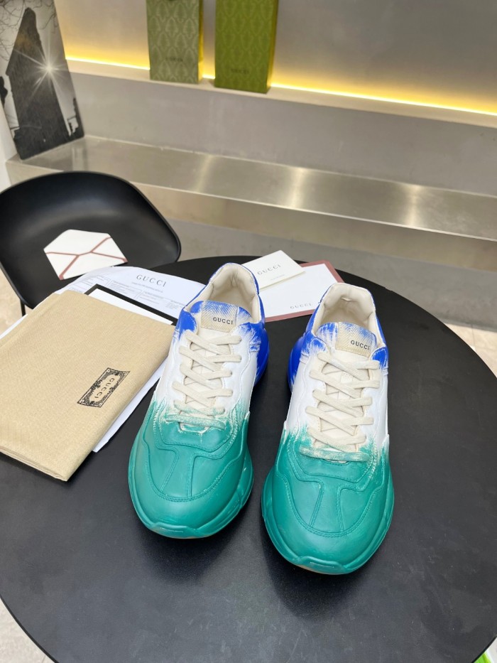 Gucci Mens Shoes Sneakers Luxury Brand Men's Rhyton leather sneaker with Original Box