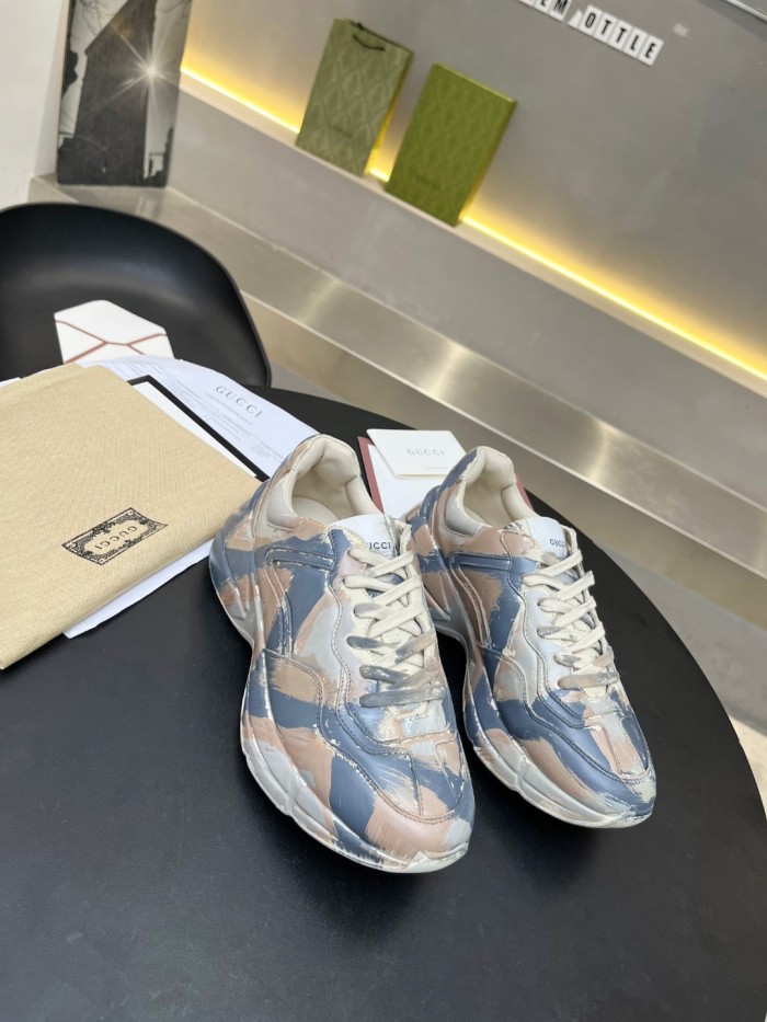 Gucci Mens Shoes Sneakers Luxury Brand Men's Rhyton leather sneaker with Original Box