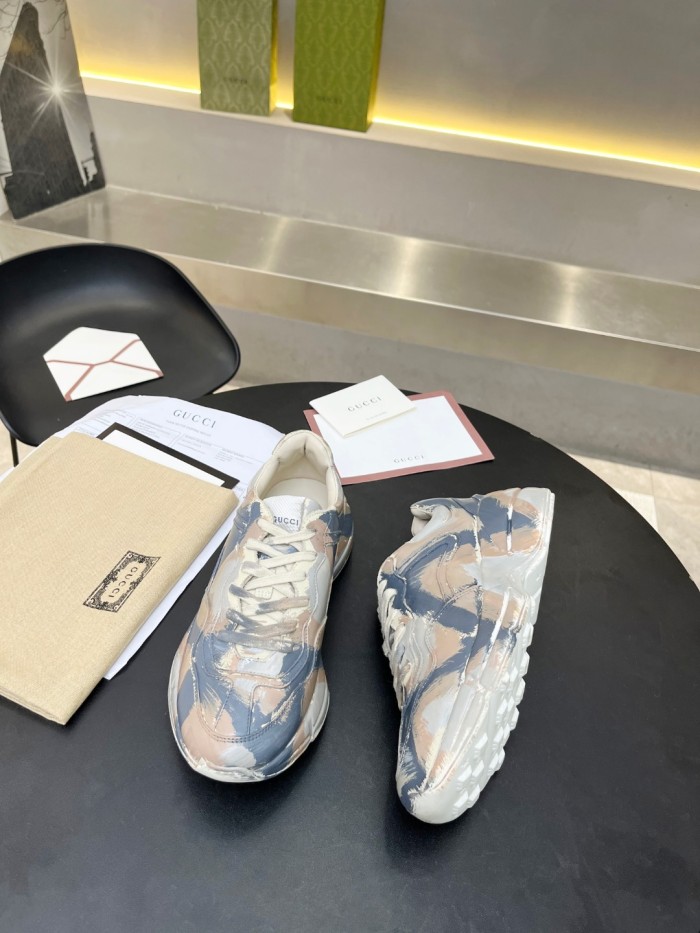 Gucci Mens Shoes Sneakers Luxury Brand Men's Rhyton leather sneaker with Original Box