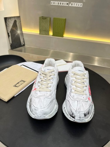 Gucci Mens Shoes Sneakers Luxury Brand Men's Rhyton leather sneaker with Original Box