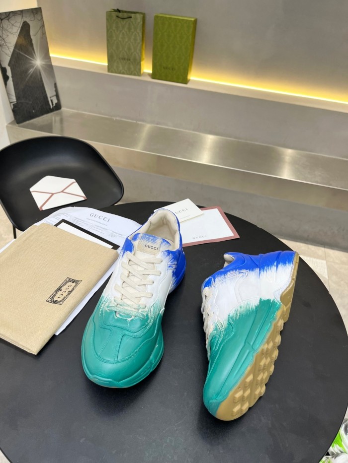Gucci Mens Shoes Sneakers Luxury Brand Men's Rhyton leather sneaker with Original Box