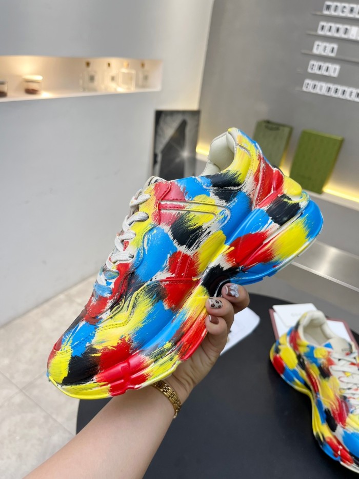 Gucci Mens Shoes Sneakers Luxury Brand Men's Rhyton leather sneaker with Original Box