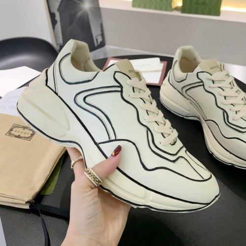 Gucci Mens Shoes Sneakers Luxury Brand Men's Rhyton leather sneaker with Original Box