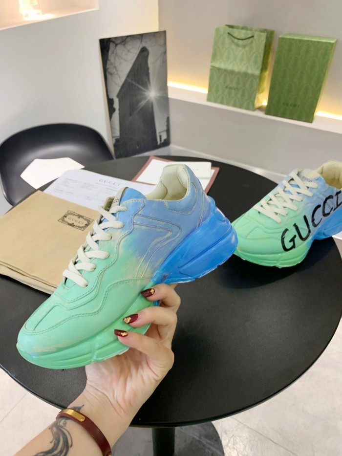 Gucci Mens Shoes Sneakers Luxury Brand Men's Rhyton leather sneaker with Original Box