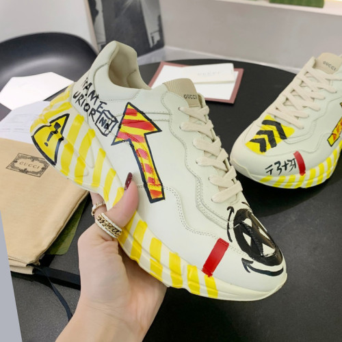 Gucci Mens Shoes Sneakers Luxury Brand Men's Rhyton leather sneaker with Original Box