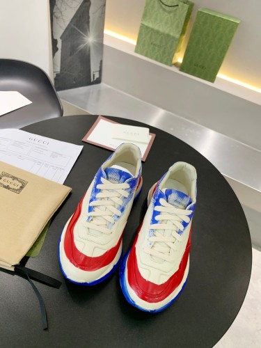Gucci Mens Shoes Sneakers Luxury Brand Men's Rhyton leather sneaker with Original Box