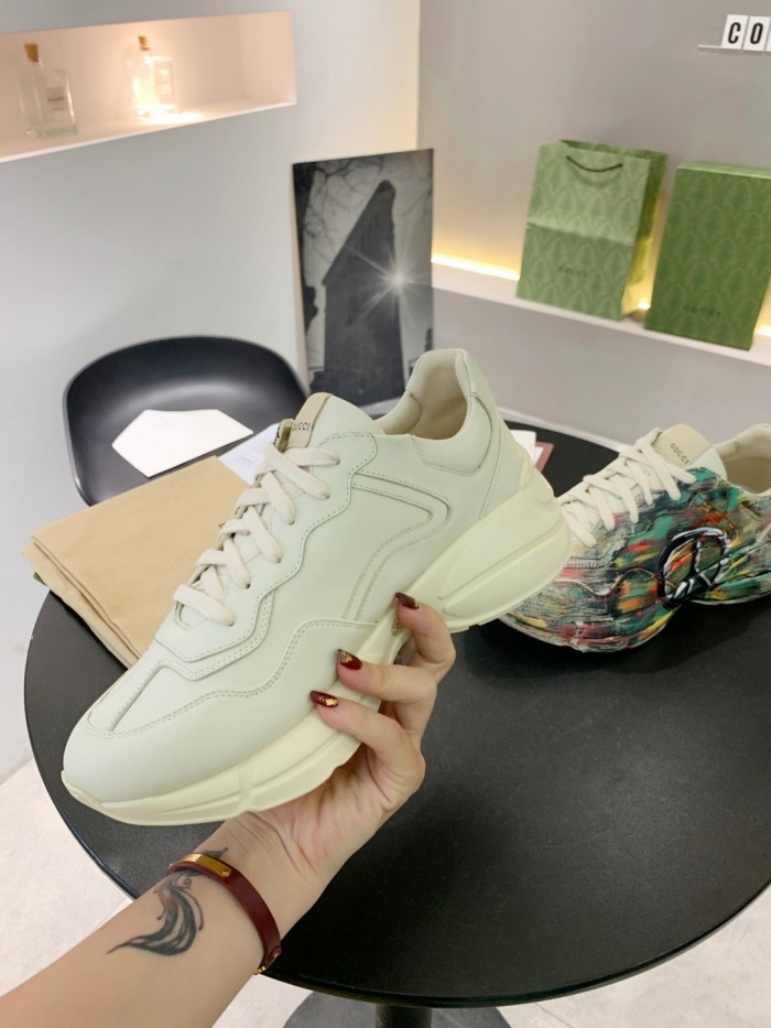 Gucci Mens Shoes Sneakers Luxury Brand Men's Rhyton leather sneaker with Original Box