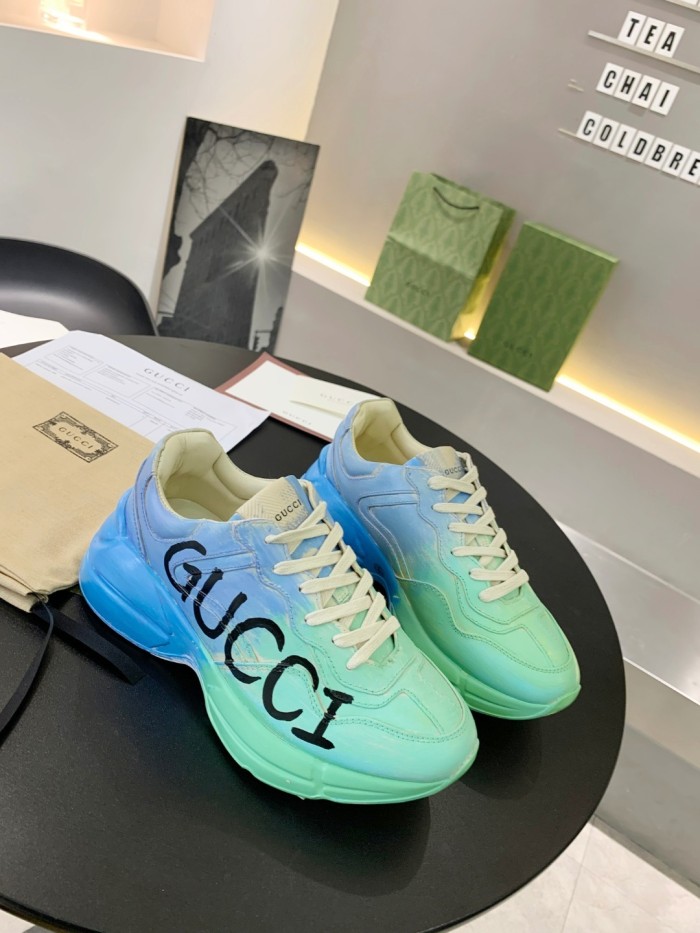 Gucci Mens Shoes Sneakers Luxury Brand Men's Rhyton leather sneaker with Original Box