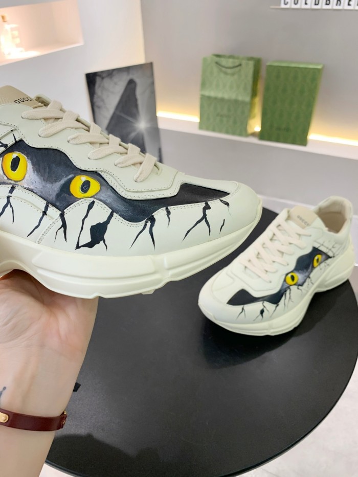 Gucci Mens Shoes Sneakers Luxury Brand Men's Rhyton leather sneaker with Original Box