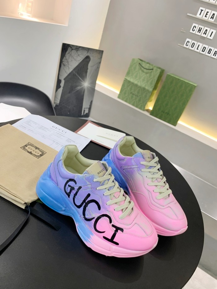 Gucci Mens Shoes Sneakers Luxury Brand Men's Rhyton leather sneaker with Original Box