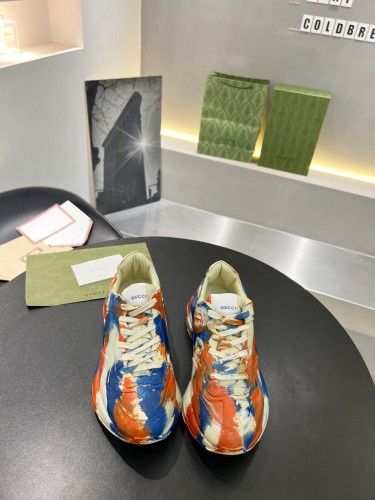 Gucci Mens Shoes Sneakers Luxury Brand Men's Rhyton leather sneaker with Original Box