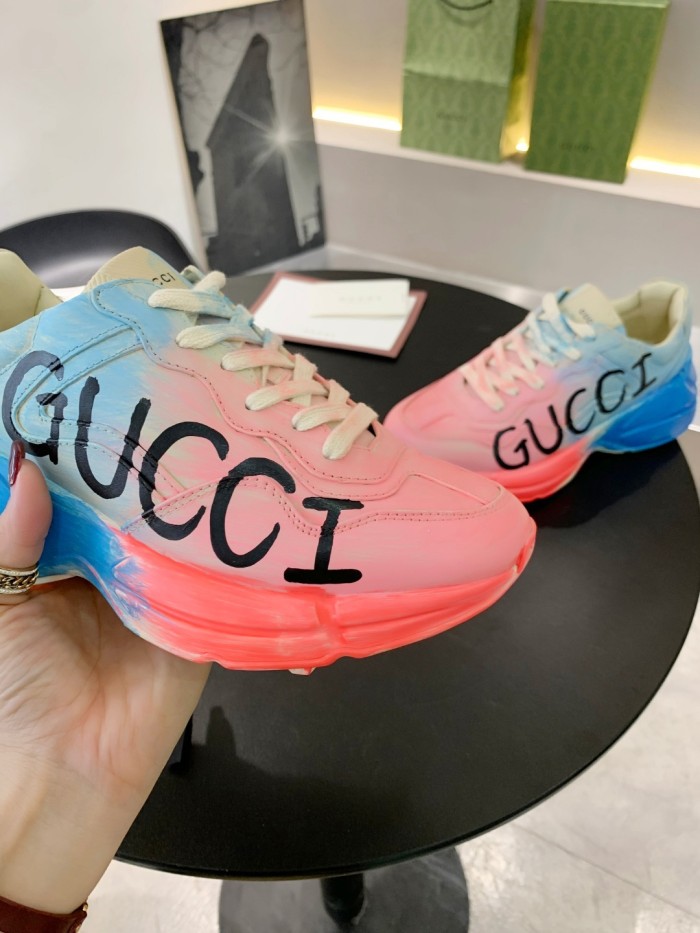 Gucci Mens Shoes Sneakers Luxury Brand Men's Rhyton leather sneaker with Original Box