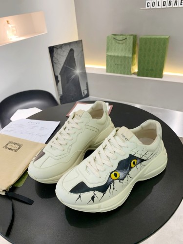 Gucci Mens Shoes Sneakers Luxury Brand Men's Rhyton leather sneaker with Original Box