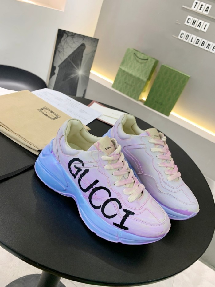 Gucci Mens Shoes Sneakers Luxury Brand Men's Rhyton leather sneaker with Original Box