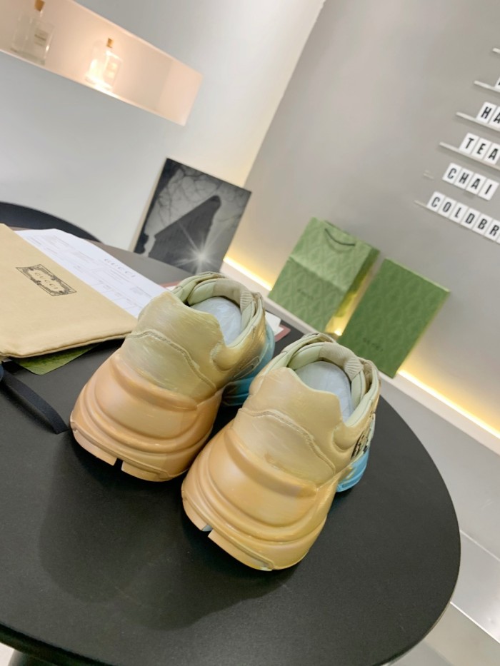 Gucci Mens Shoes Sneakers Luxury Brand Men's Rhyton leather sneaker with Original Box