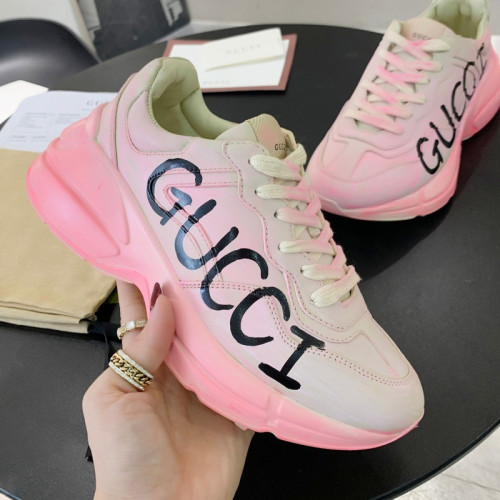 Gucci Mens Shoes Sneakers Luxury Brand Men's Rhyton leather sneaker with Original Box