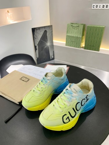 Gucci Mens Shoes Sneakers Luxury Brand Men's Rhyton leather sneaker with Original Box
