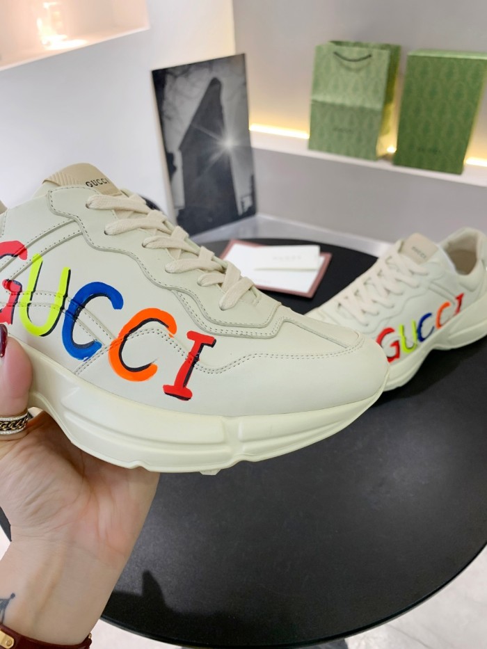 Gucci Mens Shoes Sneakers Luxury Brand Men's Rhyton leather sneaker with Original Box