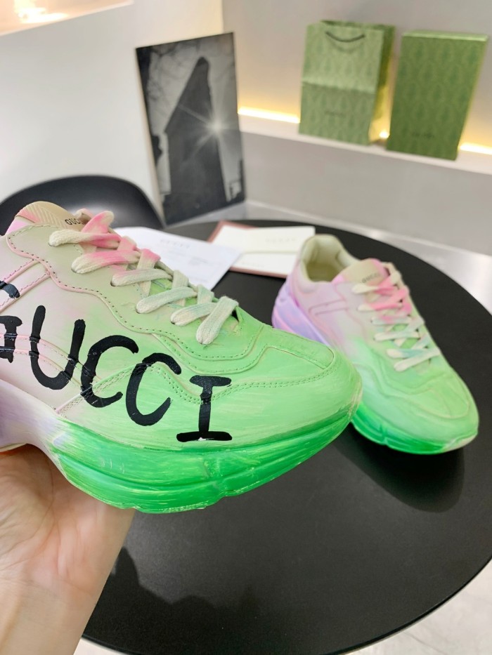 Gucci Mens Shoes Sneakers Luxury Brand Men's Rhyton leather sneaker with Original Box